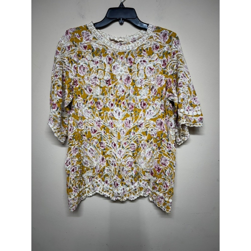 Solitaire Floral‎ Lace Textured Blouse Top Women's Medium Cottagecore Boho